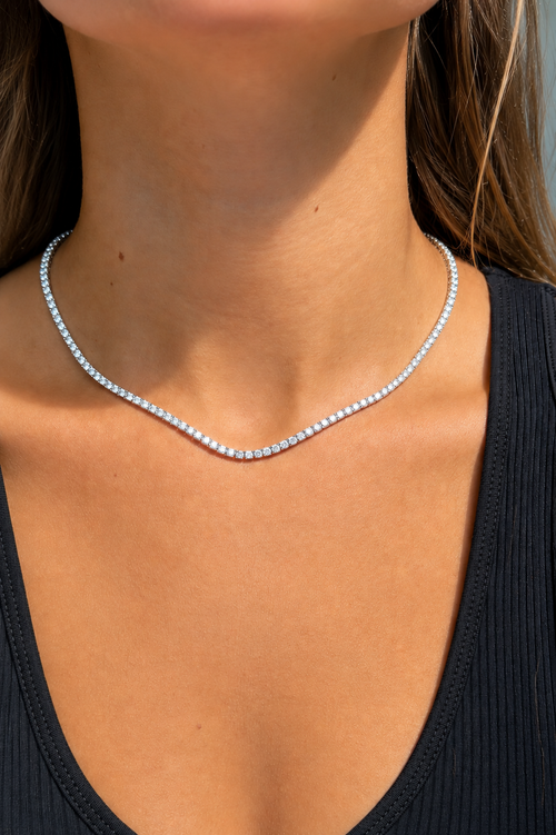 Diamond tennis necklace in 14k gold, continuous line of diamonds, from The Carat Co.